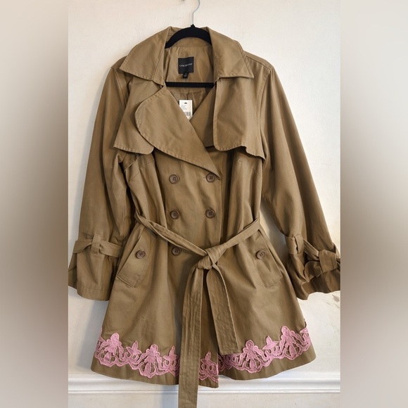Lane Bryant Jackets & Blazers - Lane Bryant Brown Trench Coat with Pink Embroidery size 14/16 NWT